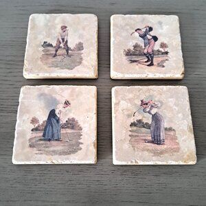 VTG Golf 19th-c Images Coaster Set Handcrafted Marble Giftware by Studio Vertu